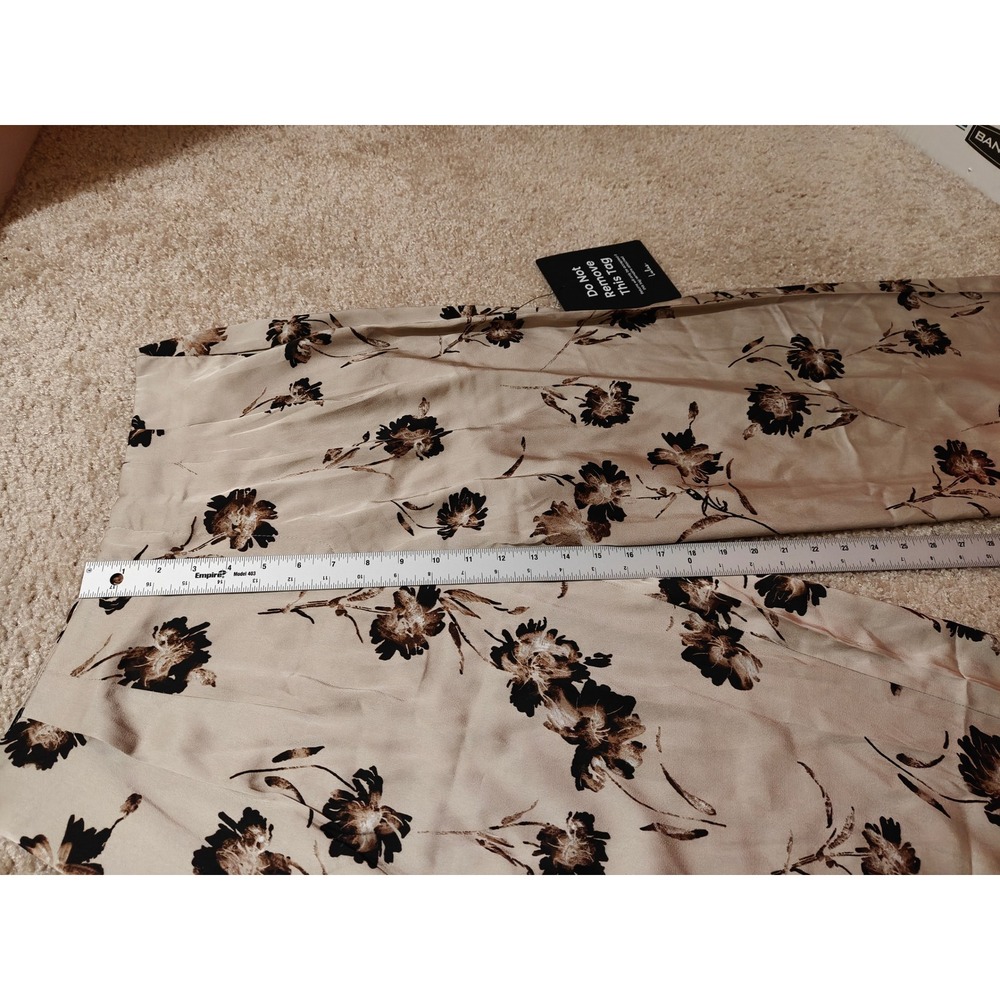 Lulus Women Large Tan Floral‎ Satin Wide Leg High Rise Trousers New - Picture 7 of 8